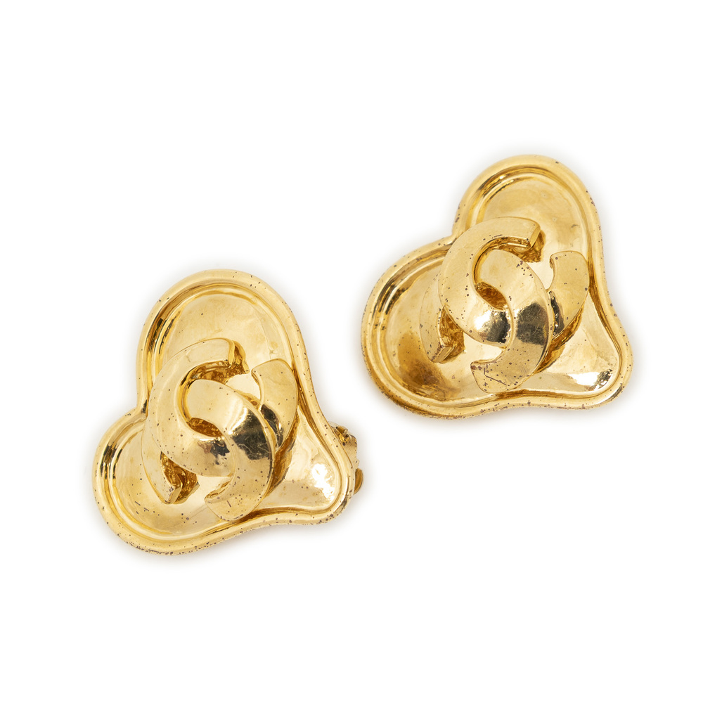 Chanel CC Heart Clip On Earrings
